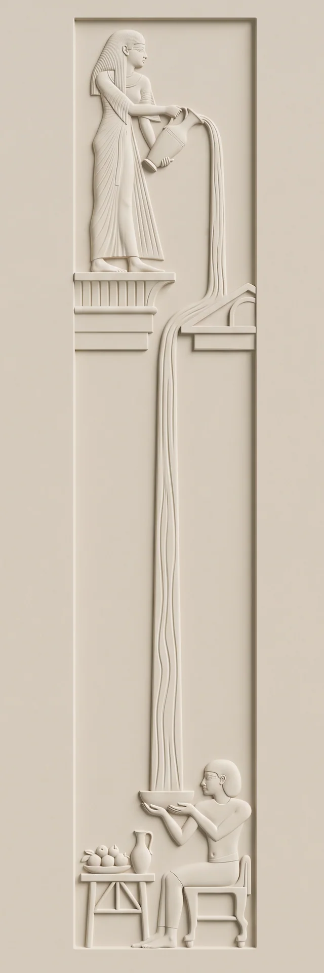 Рельеф: жрица льёт воду из кувшина, внизу писец ловит струю чашей