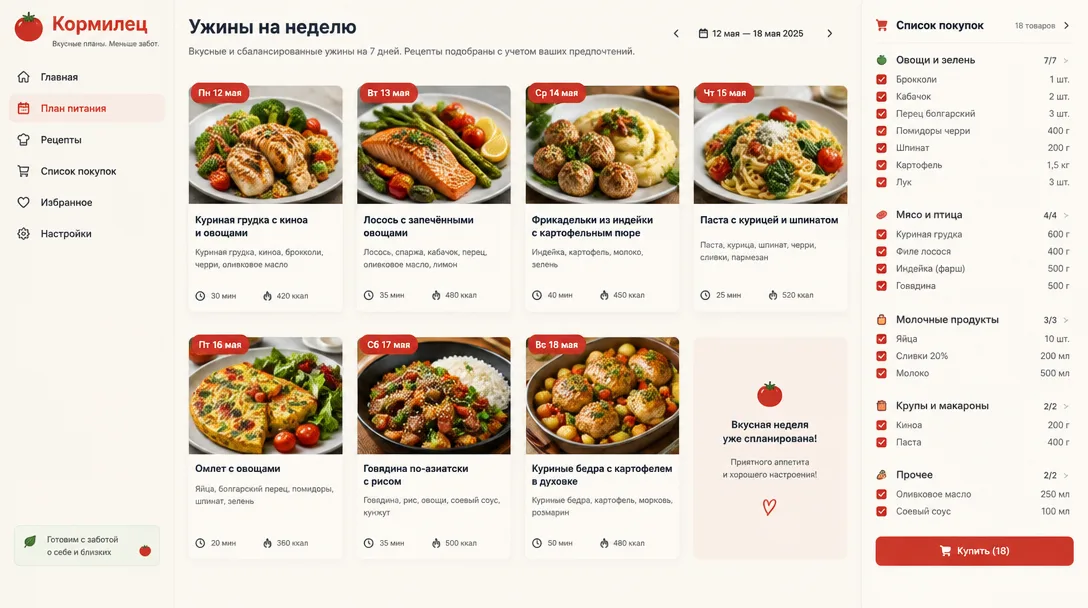 Интерфейс продукта «Кормилец»