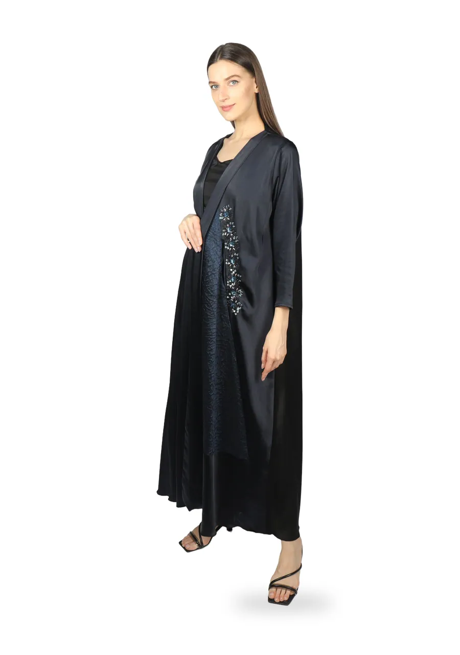 Пальто-кимоно из атласа, тёмно-синий — Brina Atelier