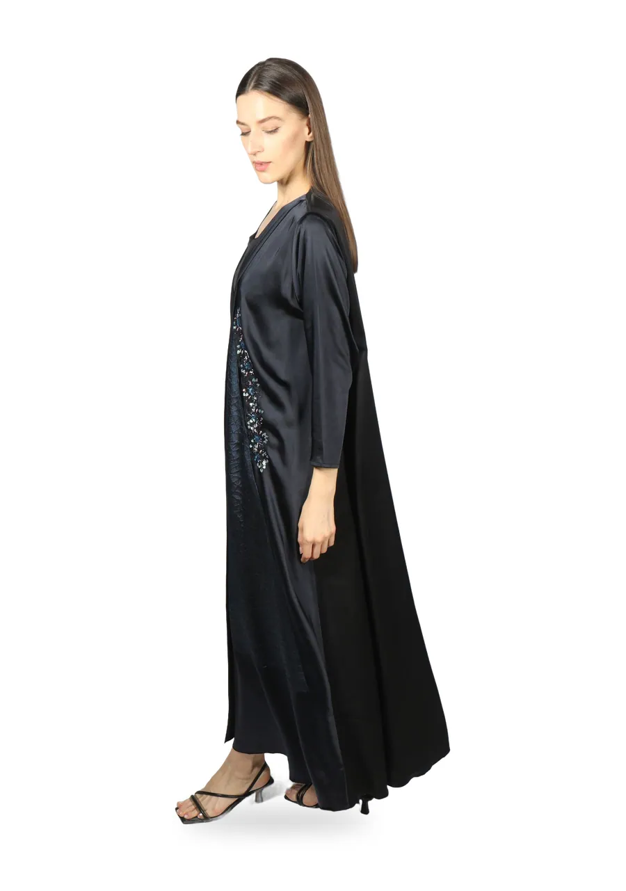 Пальто-кимоно из атласа, тёмно-синий — Brina Atelier